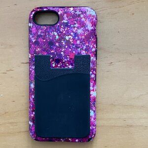 Glitter Phone Case for iPhone SE iPhone 7/8 Pink Purple Wallet Card Holder